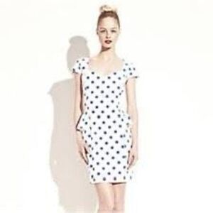 Betsey Johnson Size 2 Sweetheart Neck Peplum Mini Dress Blue Polka Dot Preppy